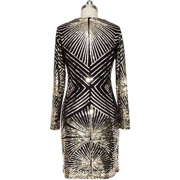 ✨ Art Deco Flapper Great Gatsby Roaring 1920s Retro Gold Sequin Dress SIZE M NWT - Picture 5 of 11